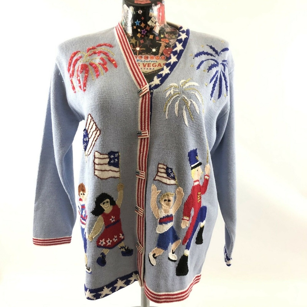 HSN Storybook Knits Sweater Large 4th of July - Picture 1 of 8